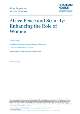 Africa Peace and Security: Enhancing the Role of Women