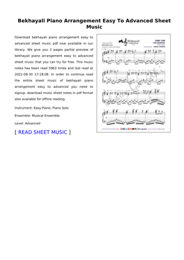 Bekhayali Piano Arrangement Easy to Advanced Sheet Music