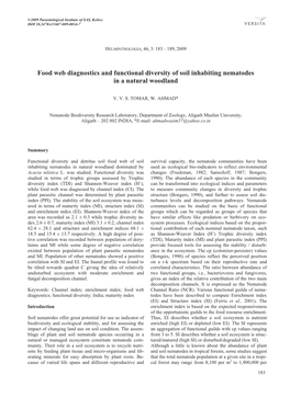 Food Web Diagnostics and Functional Diversity of Soil Inhabiting Nematodes in a Natural Woodland