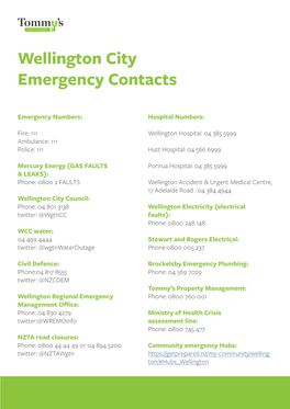 Wellington City Emergency Contacts