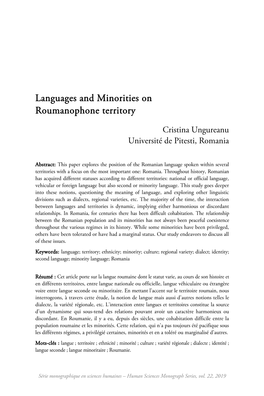 Languages and Minorities on Roumanophone Territory