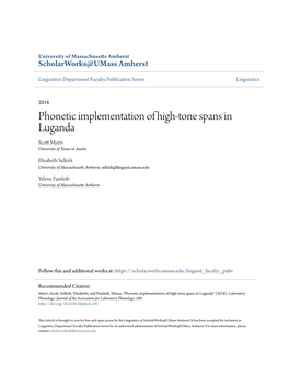 Phonetic Implementation of High-Tone Spans in Luganda Scott Ym Ers University of Texas at Austin