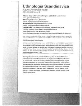 Ethnologia Scandinavica a JOURNAL for NORDIC ETHNOLOGY ISSN 0348-9698 Volume 42