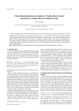 Golden Ratio Group” and Those of “Square-Root-Of-2 Ratio Group”