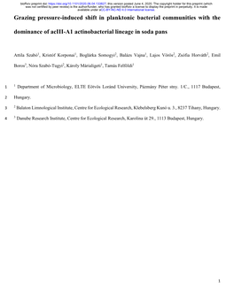 Grazing Pressure-Induced Shift in Planktonic Bacterial Communities with The