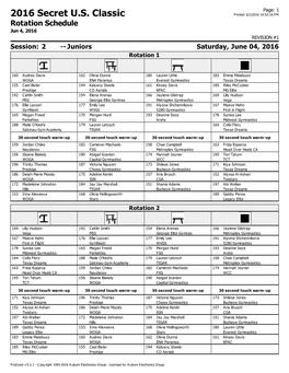 2016 Secret U.S. Classic Printed: 6/1/2016 10:52:18 PM Rotation Schedule Jun 4, 2016 REVISION #1 Session: 2 -- Juniors Saturday, June 04, 2016 Rotation 1