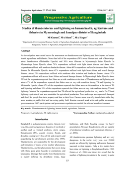 Studies of Thunderstorms and Lightning on Human Health, Agriculture and Fisheries in Mymensingh and Jamalpur District of Bangladesh M Khatun1, MA Islam1 *, MA Haque2