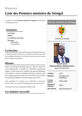 Liste Des Premiers Ministres Du Sénégal