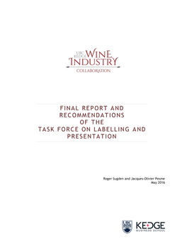 Final Report and Recommendations of the Task Force on Labelling and Presentation