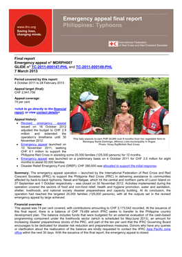 Emergency Appeal Final Report Philippines: Typhoons