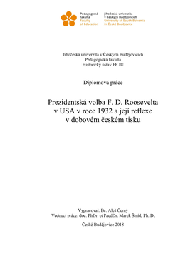 Prezidentská Volba FD Roosevelta V USA V Roce 1932 a Její Reflexe V Dobovém Českém Tisku