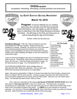Delaware Valley Earth Science Society Newsletter March 10, 2010