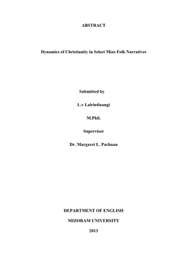 ABSTRACT Dynamics of Christianity in Select Mizo Folk Narratives