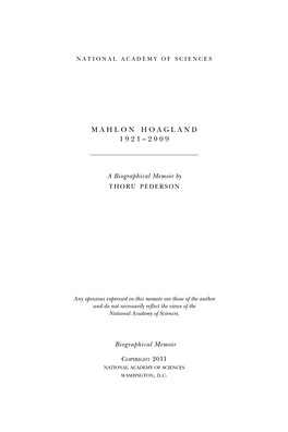 MAHLON HOAGLAND October 5, 1921–September 18, 2009