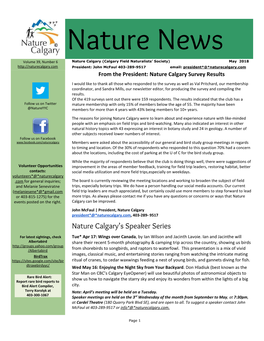 May 2018 President: John Mcfaul 403-289-9517 Email: President*@*Naturecalgary.Com ​ ​ ​ from the President: Nature Calgary Survey Results