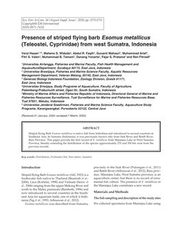 Presence of Striped Flying Barb Esomus Metallicus (Teleostei, Cyprinidae) from West Sumatra, Indonesia