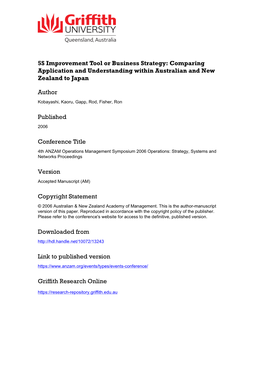 5S Improvement Tool Or Business Strategy: Comparing Application and Understanding Within Australian and New Zealand to Japan