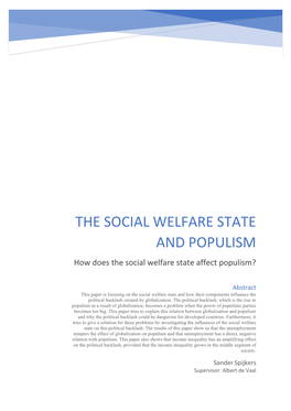 THE SOCIAL WELFARE STATE and POPULISM How Does the Social Welfare State Affect Populism?