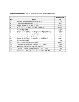 Supplementary Table S1: List of Validated Hits from N Minus RAS Screen