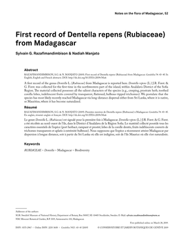 First Record of Dentella Repens (Rubiaceae) from Madagascar