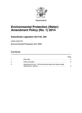 Environmental Protection (Water) Amendment Policy (No