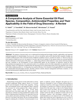 A Comparative Analysis of Some Essential Oil Plant Species, Composition, Antimicrobial Properties and Their Applicability in the Field of Drug Discovery - a Review