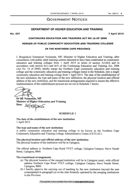 Merger of Public Community Education and Training Colleges in Northern