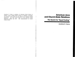 American Jews and Church-State Relations: the Search for 