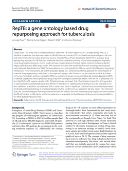 Reptb: a Gene Ontology Based Drug Repurposing Approach for Tuberculosis Anurag Passi1,2, Neeraj Kumar Rajput1, David J