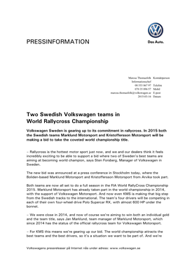 Two Swedish Volkswagen Teams in World Rallycross Championship