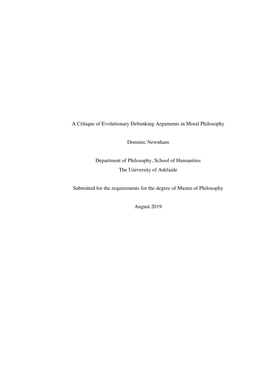 A Critique of Evolutionary Debunking Arguments in Moral Philosophy