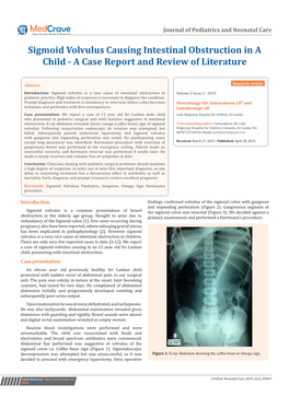 Sigmoid Volvulus Causing Intestinal Obstruction in a Child - a Case Report and Review of Literature