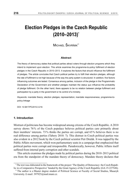 Election Pledges in the Czech Republic (2010–2013)*