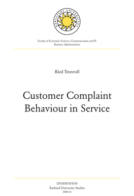 Customer Complaint Behaviour in Service