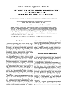 Position of the Middle Triassic Tyros-Beds in the Gavrovo-Tripolis Unit (Rhodes Island, Dodecanese, Greece)