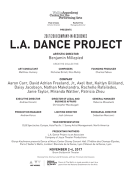 L.A. DANCE PROJECT from One Great Classic to Another, ARTISTIC DIRECTOR We Congratulate You on Your Fifth Season! Benjamin Millepied
