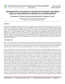 Groundwater Availability and Quality in Rural and Urban Areas of Narasaraopeta Mandal of Guntur District