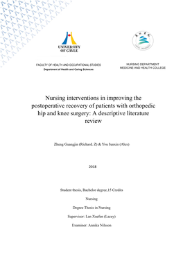 Nursing Interventions in Improving the Postoperative Recovery of Patients with Orthopedic Hip and Knee Surgery: a Descriptive Literature Review