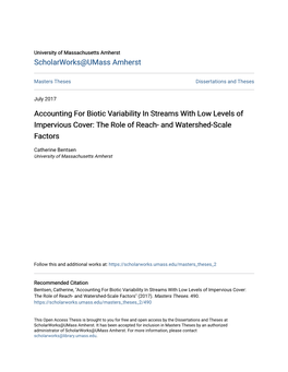 Accounting for Biotic Variability in Streams with Low Levels of Impervious Cover: the Role of Reach- and Watershed-Scale Factors