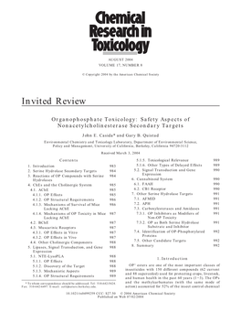 Organophosphate Toxicology: Safety Aspects of Nonacetylcholinesterase Secondary Targets