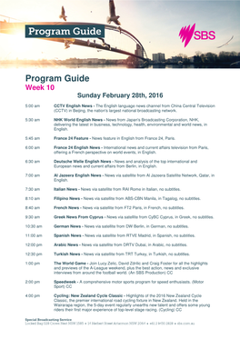 Program Guide Week 10 Sunday February 28Th, 2016