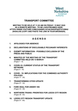 Agenda Document for Transport Committee, 15/05/2020 11:00