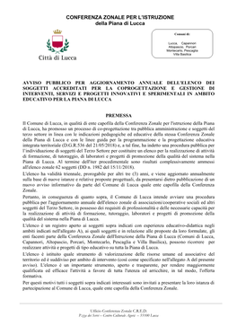 CONFERENZA ZONALE PER L'istruzione Della Piana Di Lucca