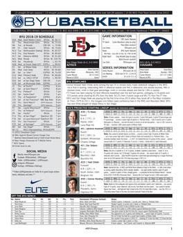 Byu 2018-19 Schedule Social Media 1 Game Information