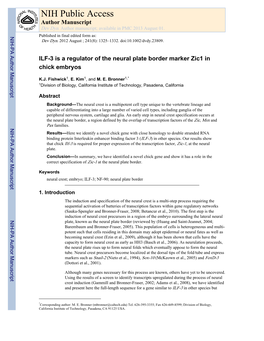 ILF-3 Is a Regulator of the Neural Plate Border Marker Zic1 in Chick Embryos