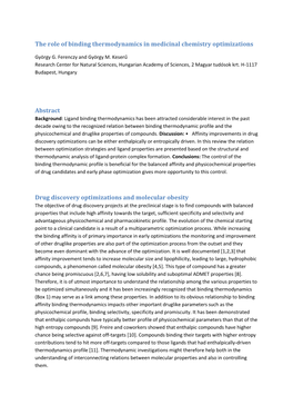 The Role of Binding Thermodynamics in Medicinal Chemistry Optimizations