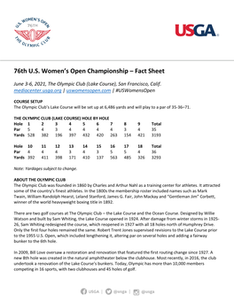 76Th U.S. Women's Open Championship – Fact Sheet