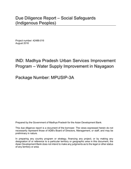 42486-016: Madhya Pradesh Urban Services Improvement Project