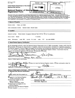 National Register of Historic Places Continuation Sheet Fujita Cabin Section Number 7 Page St