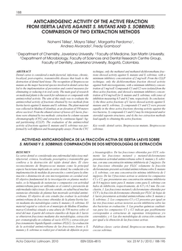 Anticariogenic Activity of the Active Fraction from Isertia Laevis Against S